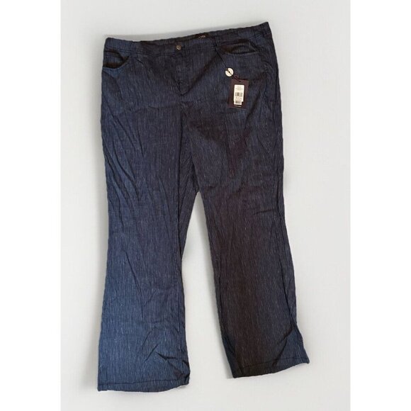 NWT, NYDJ Wide Leg Blue Linen Trouser Pants With White Stripes Plus Size 18 - Picture 3 of 9